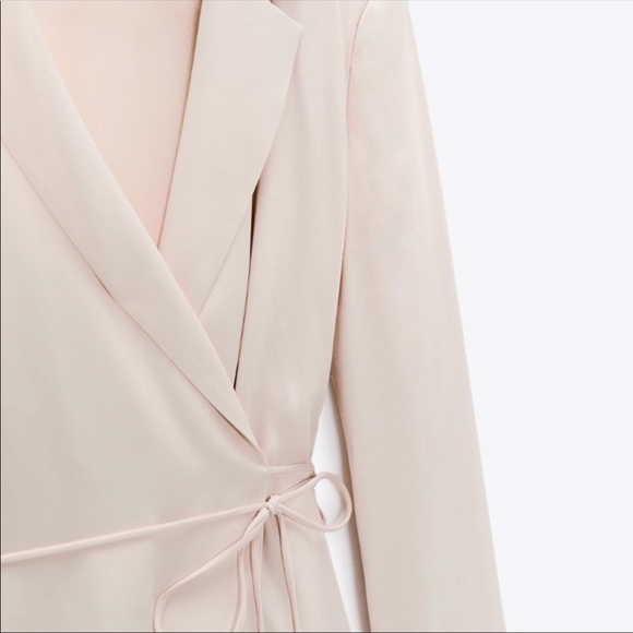 Zara Creme Wrap Tie Ivory Satin Dress NWOT - Picture 6 of 11